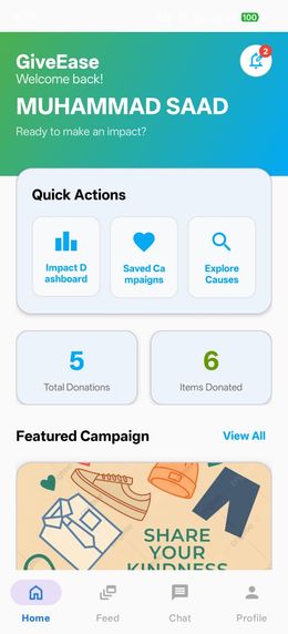GiveEase Android app, verified donation platform with Firebase Firestore database backend